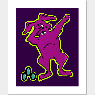 Pink Easter Bunny Dabbing Posters and Art